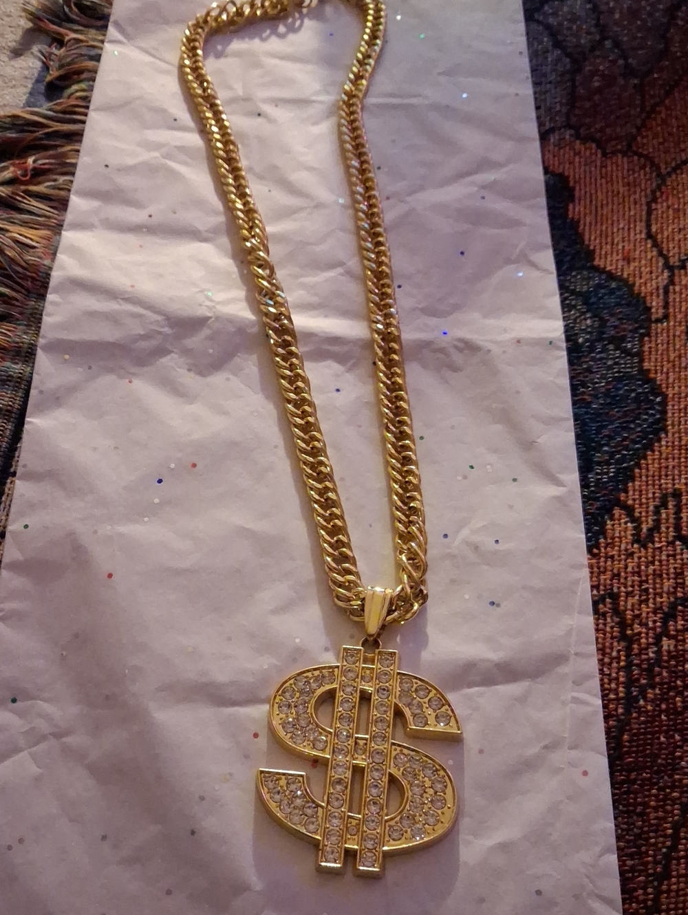 Gold-Tone Dollar Sign Pendant Chain Necklace - Men Accessories